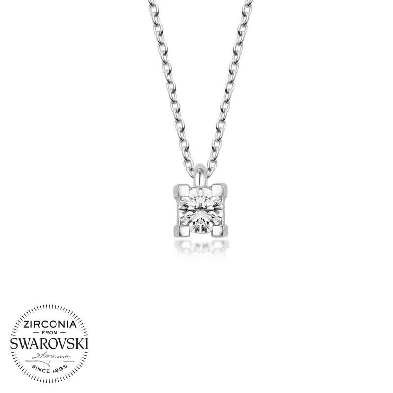 Swarovski Taşlı Gümüş Tektaş Bayan Kolye-Gümüş