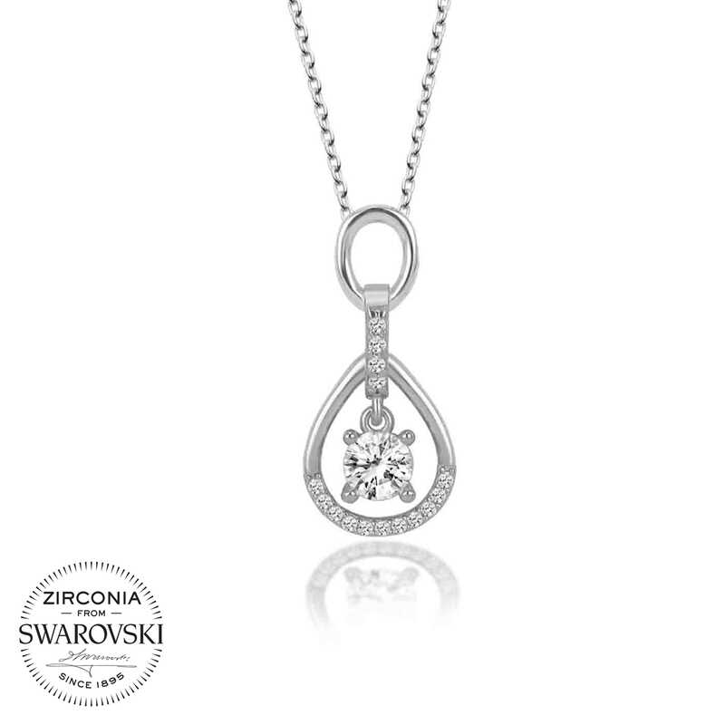 Swarovski Taşlı Gümüş Tektaş Bayan Kolye-Gümüş