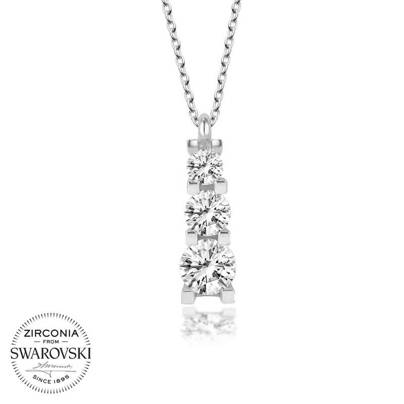 Swarovski Taşlı Gümüş Üçtaş Tektaş Bayan Kolye-Gümüş
