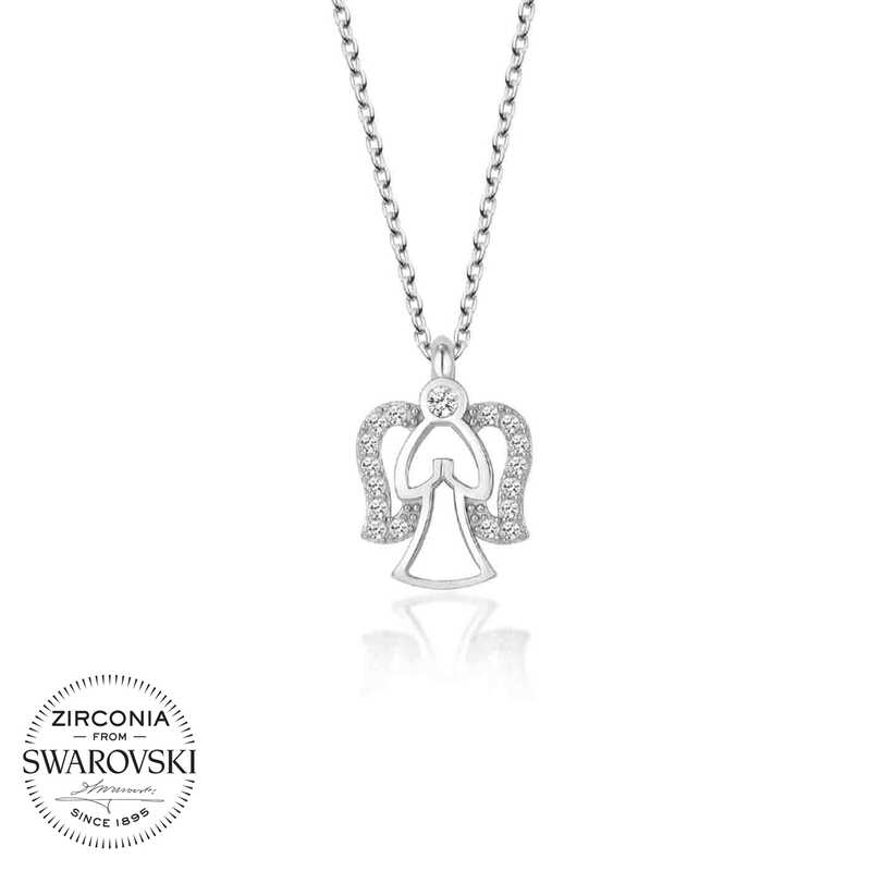Swarovski Taşlı Gümüş Melek Bayan Kolye-Gümüş