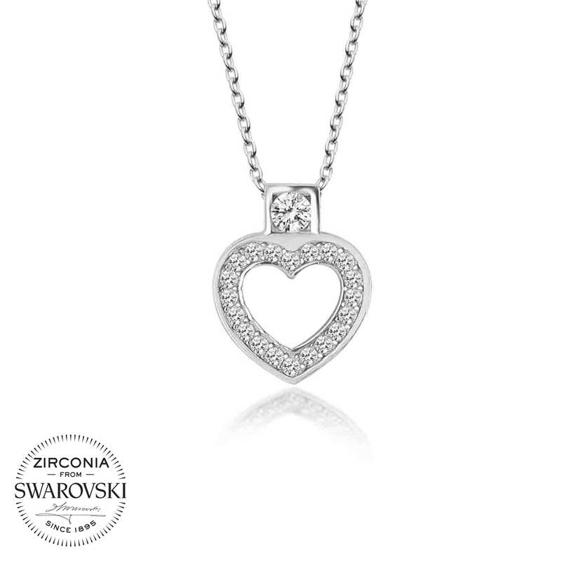 Swarovski Taşlı Gümüş Kalp Bayan Kolye-Gümüş