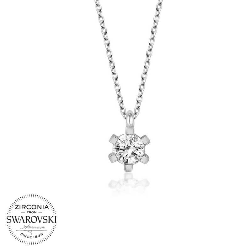 Swarovski Taşlı Gümüş Tektaş Bayan Kolye-Gümüş