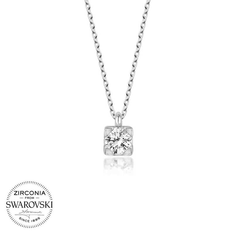 Swarovski Taşlı Gümüş Tektaş Bayan Kolye-Gümüş
