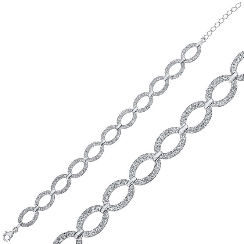 Gümüş Oval Taşlı Bayan Bileklik – Bilekte Işıltı | 925 Ayar | 1 cm 1,3 cm 20,5 cm 9,34 gr