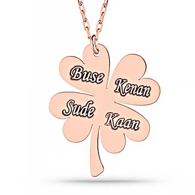 Gümüş Rose Dört Yaprak İsimli Yonca Bayan kolye – Şans Getiren | 925 Ayar