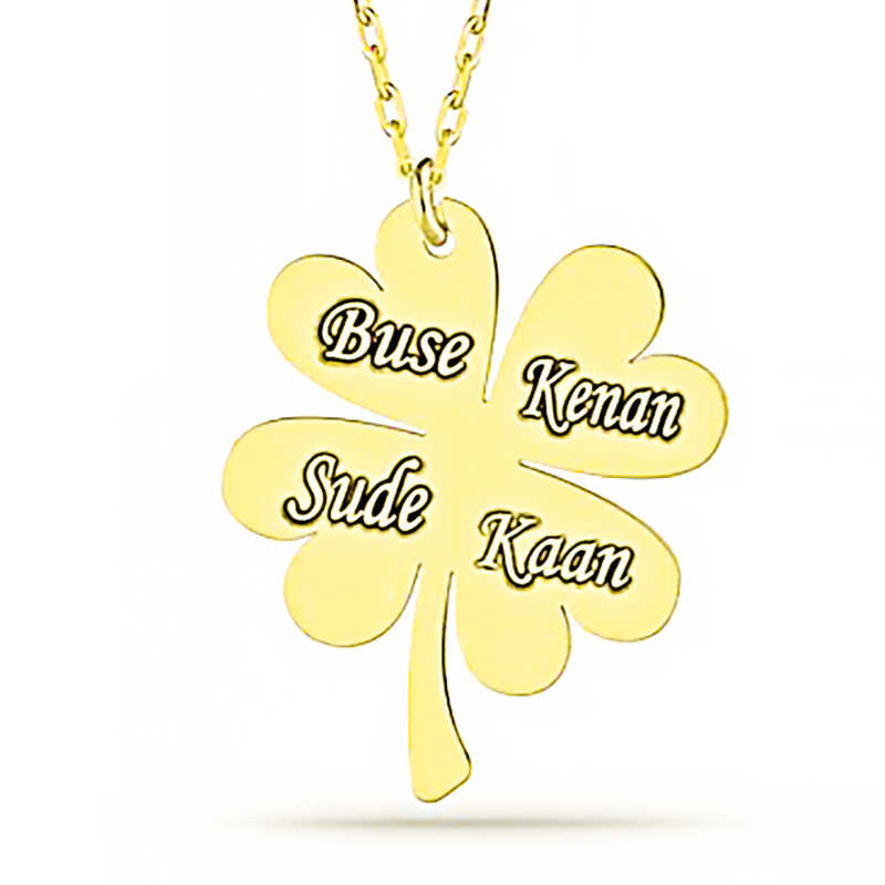 Gümüş Gold Dört Yaprak İsimli Yonca Bayan kolye-Gümüş