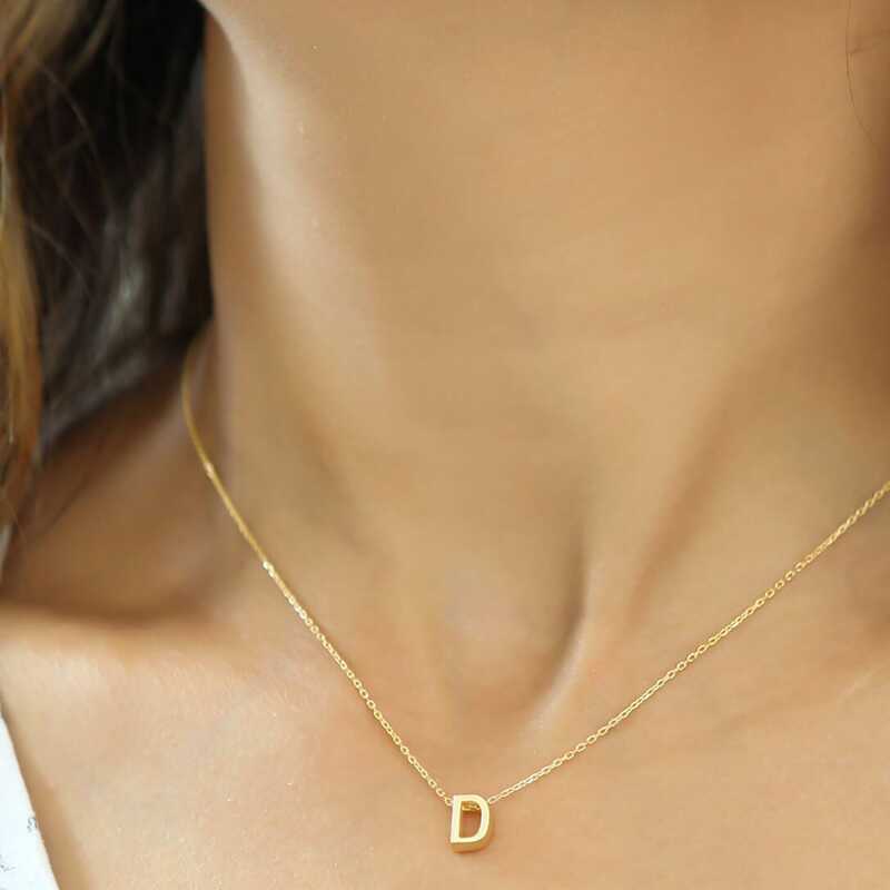 Gümüş Gold 3 Boyutlu D Harf Bayan Kolye – İsmin Baş Harfi | 925 Ayar
