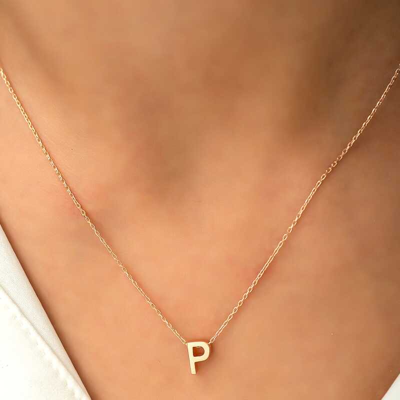Gümüş Gold 3 Boyutlu P Harf Bayan Kolye – İsmin Baş Harfi | 925 Ayar
