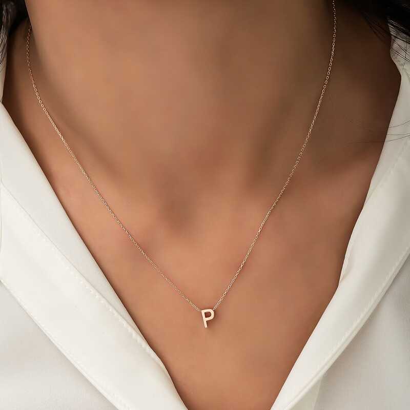 Gümüş Rose 3 Boyutlu P Harf Bayan Kolye – İsmin Baş Harfi | 925 Ayar