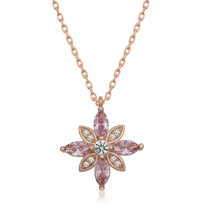 Gümüş Rose Pembe Taşlı Umut Çiçeği Kolye – Solmayan Bahar | 925 Ayar