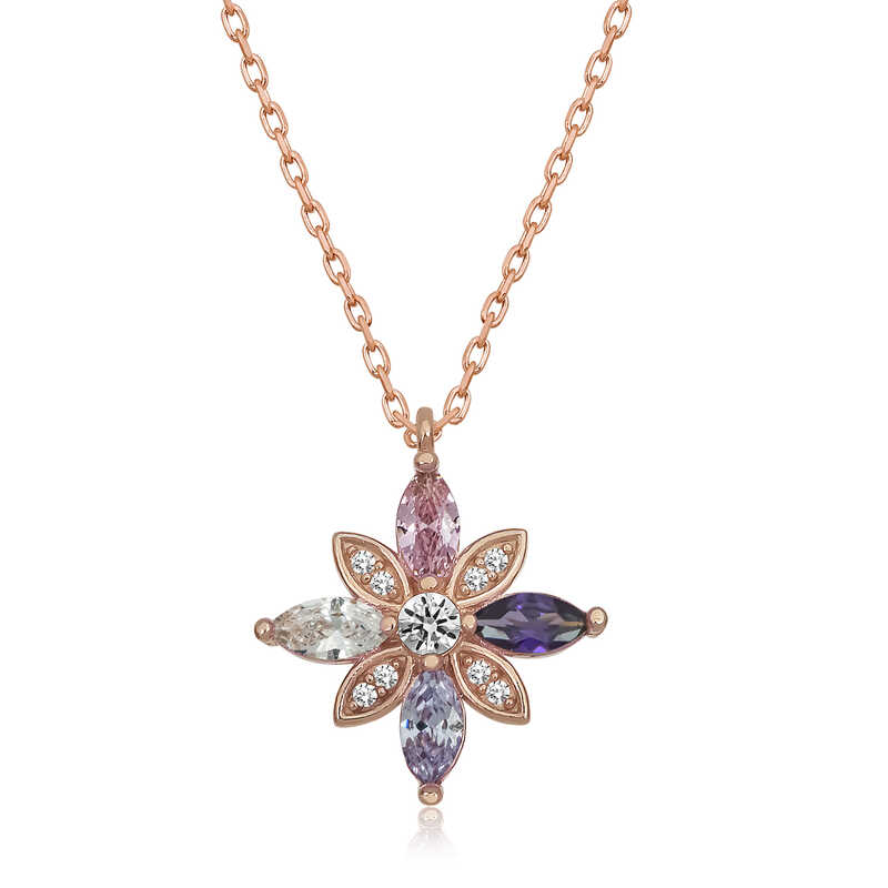 Gümüş Rose Mix Taşlı Umut Çiçeği Kolye-Gümüş