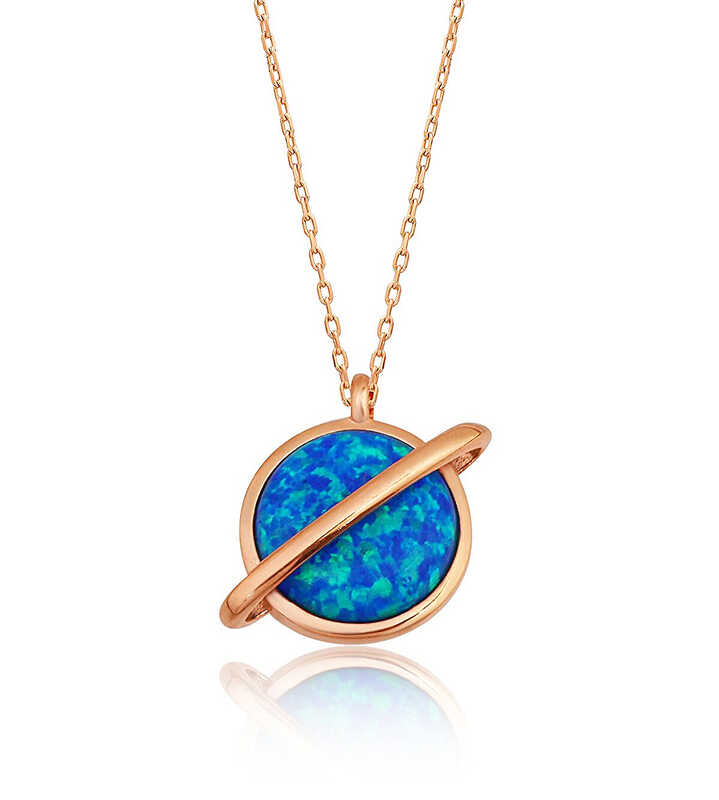 Gümüş Rose Opal Taşlı Gezegen Bayan Kolye-Gümüş