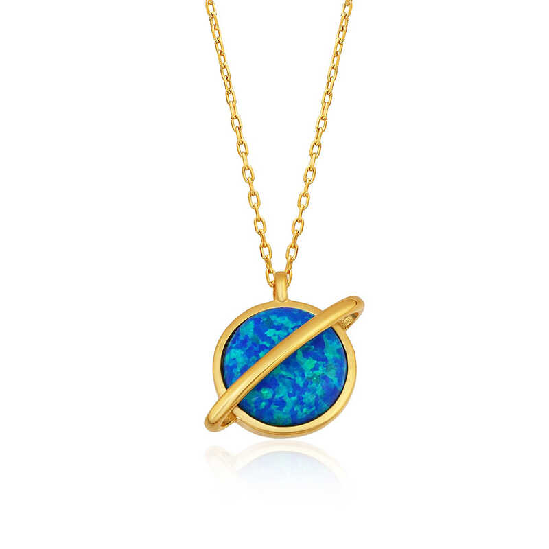 Gümüş Gold Opal Taşlı Gezegen Bayan Kolye – Günlük Şıklık | 925 Ayar | Model PT11002448