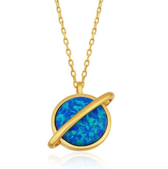 Gümüş Gold Opal Taşlı Gezegen Bayan Kolye-Gümüş