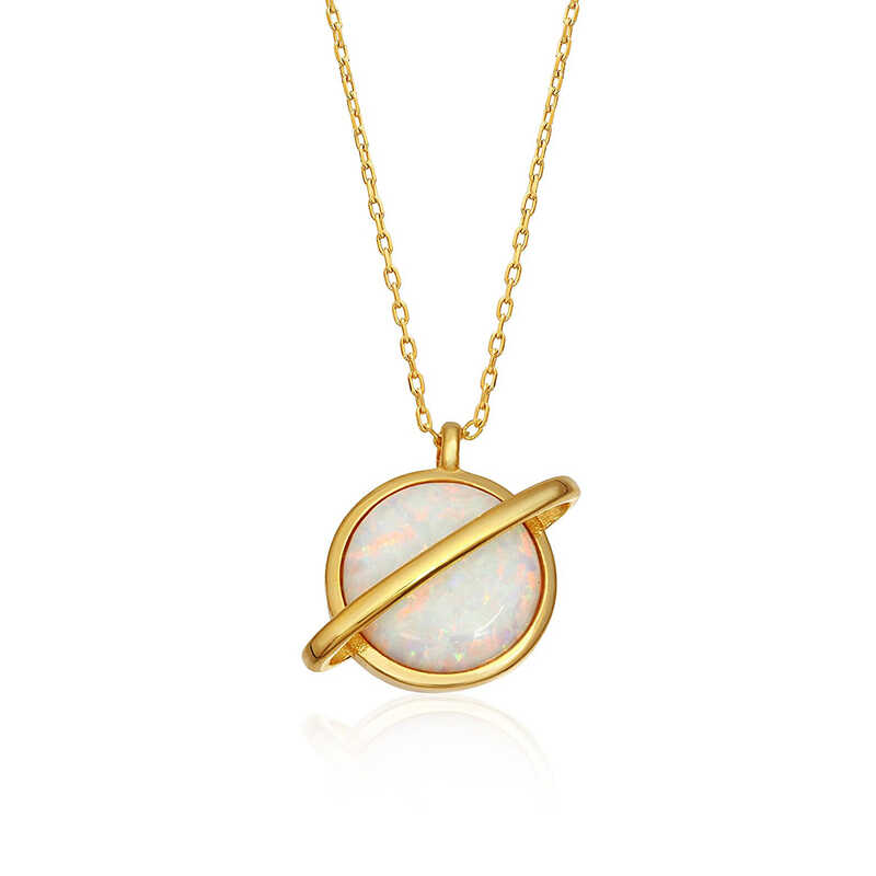 Gümüş Gold Opal Taşlı Gezegen Bayan Kolye – Günlük Şıklık | 925 Ayar | Model PT11002449