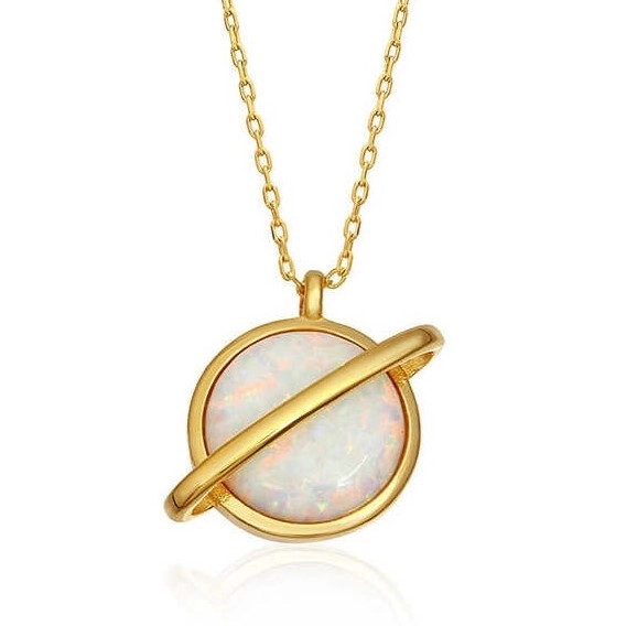 Gümüş Gold Opal Taşlı Gezegen Bayan Kolye-Gümüş