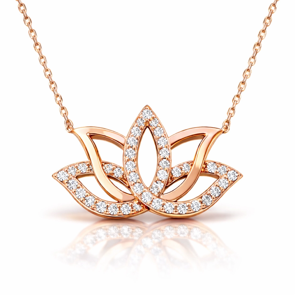 Gümüş Rose Lotus Çiçeği Kolye-Gümüş