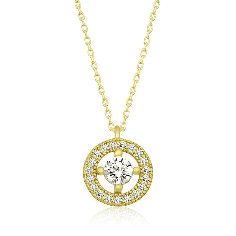 Gümüş Gold Minimal Yuvarlak Tektaş Kadın Kolye – Tek Işıltı | 925 Ayar