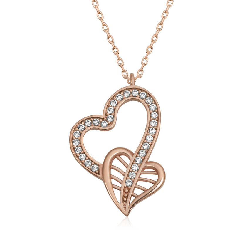 Gümüş Rose Birleşmiş Kalpler Kadın Kolye – Sevginin Simgesi | 925 Ayar | 1,6 cm 2,1 cm 3 gr