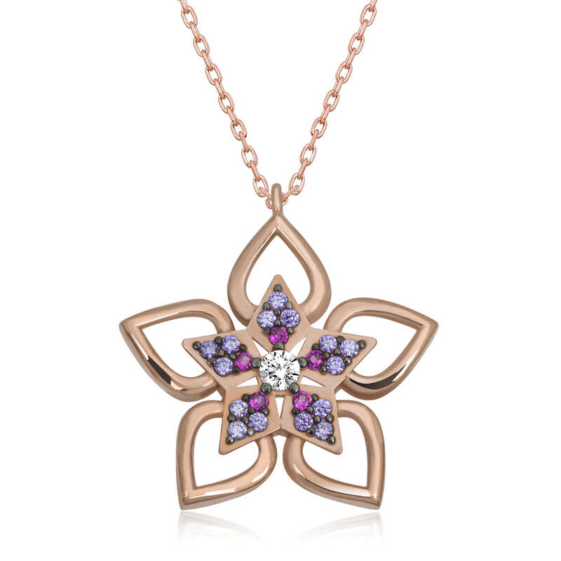 Gümüş Rose Çiçek Kadın Kolye – Solmayan Bahar | 925 Ayar | 2 cm 2,2 cm 2,7 gr 45 cm
