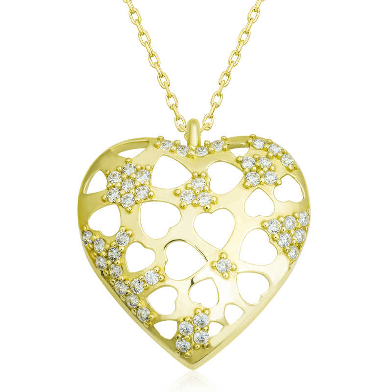 Gümüş Gold Bombeli Kalp Kadın Kolye – Sevginin Simgesi | 925 Ayar | 1,9 cm 1,9 cm 3 gr 45 cm