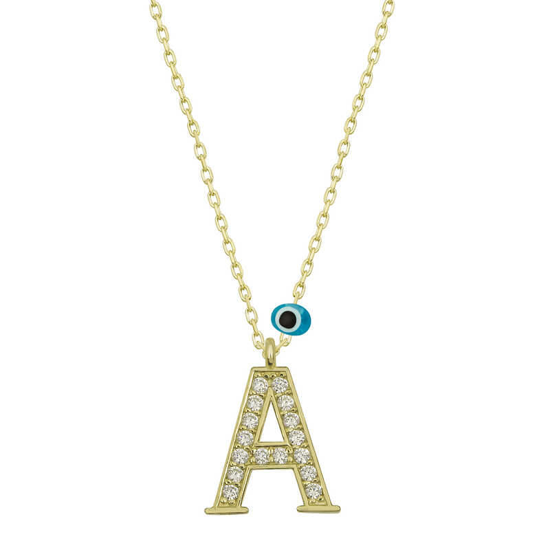 Gümüş Nazar Gold A Harfi Kadın Kolye – Kem Gözden Koruyan | 925 Ayar