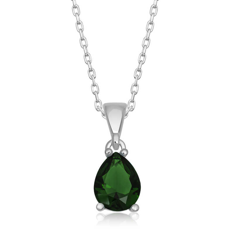 Gümüş Yeşil Kristal Damla Taşlı Kadın Kolye-Gümüş