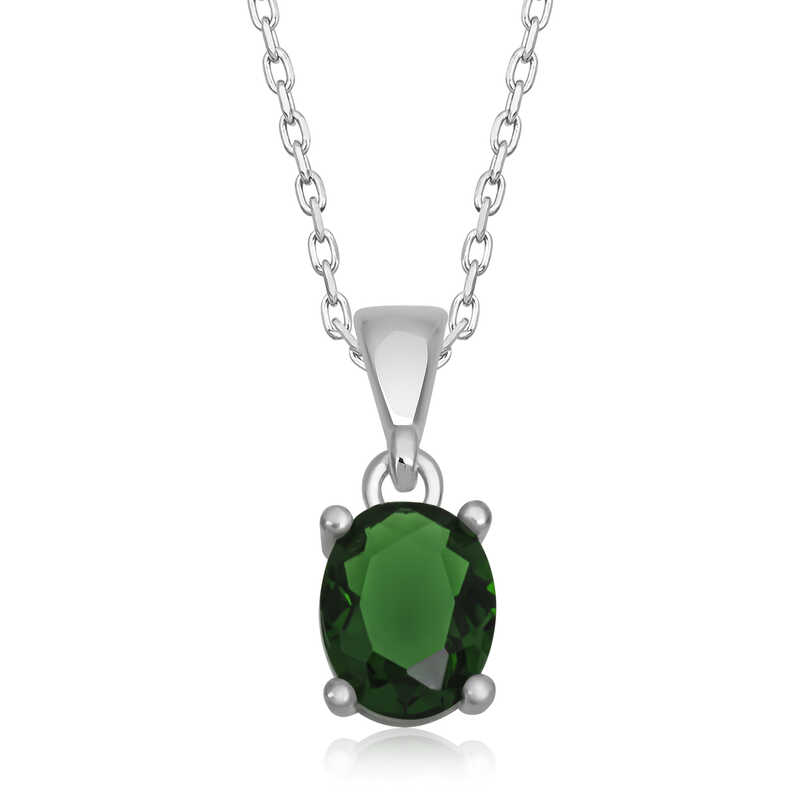 Gümüş Yeşil Oval Taşlı Kadın Kolye – Günlük Şıklık | 925 Ayar