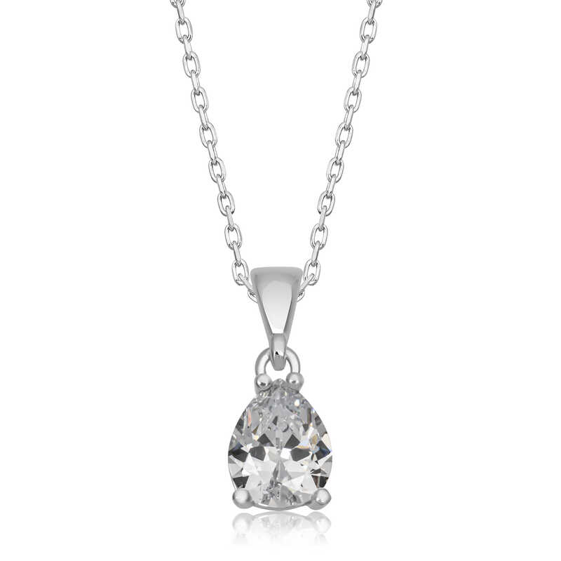 Gümüş Damla Zirkon Taşlı Kadın Kolye – Zamansız Klasik | 925 Ayar | 0,8 cm 2 cm 3,8 gr