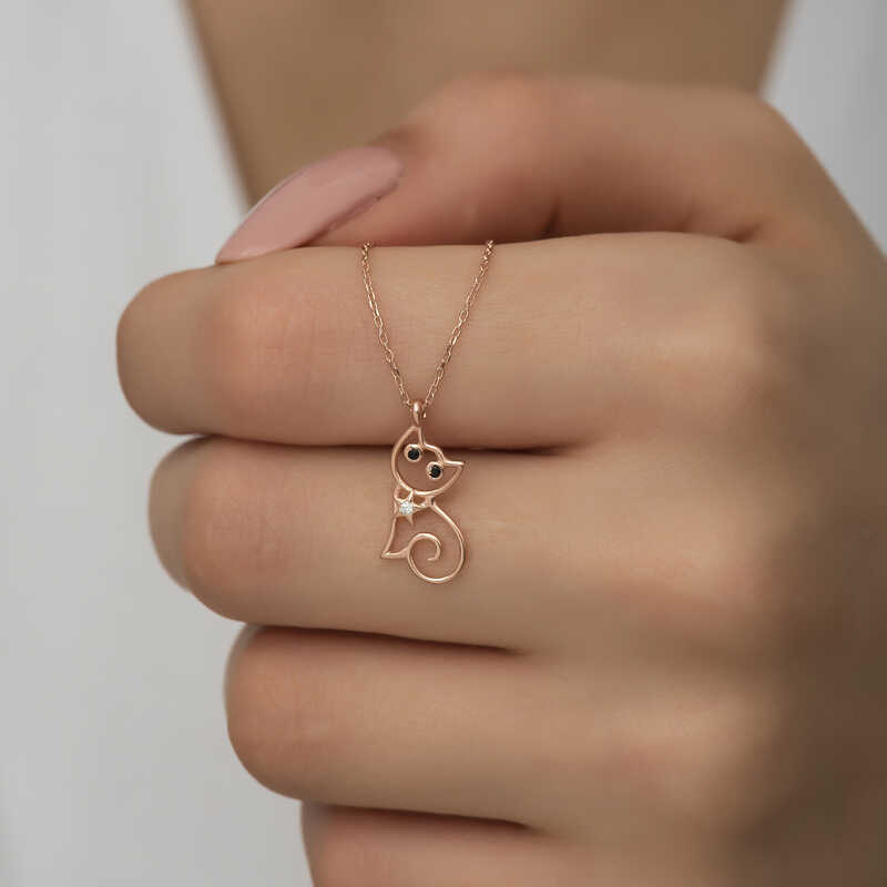 Gümüş Rose Kedi Kadın Kolye – Özgür Ruh | 925 Ayar | 1 cm 1,7 cm 1,3 gr