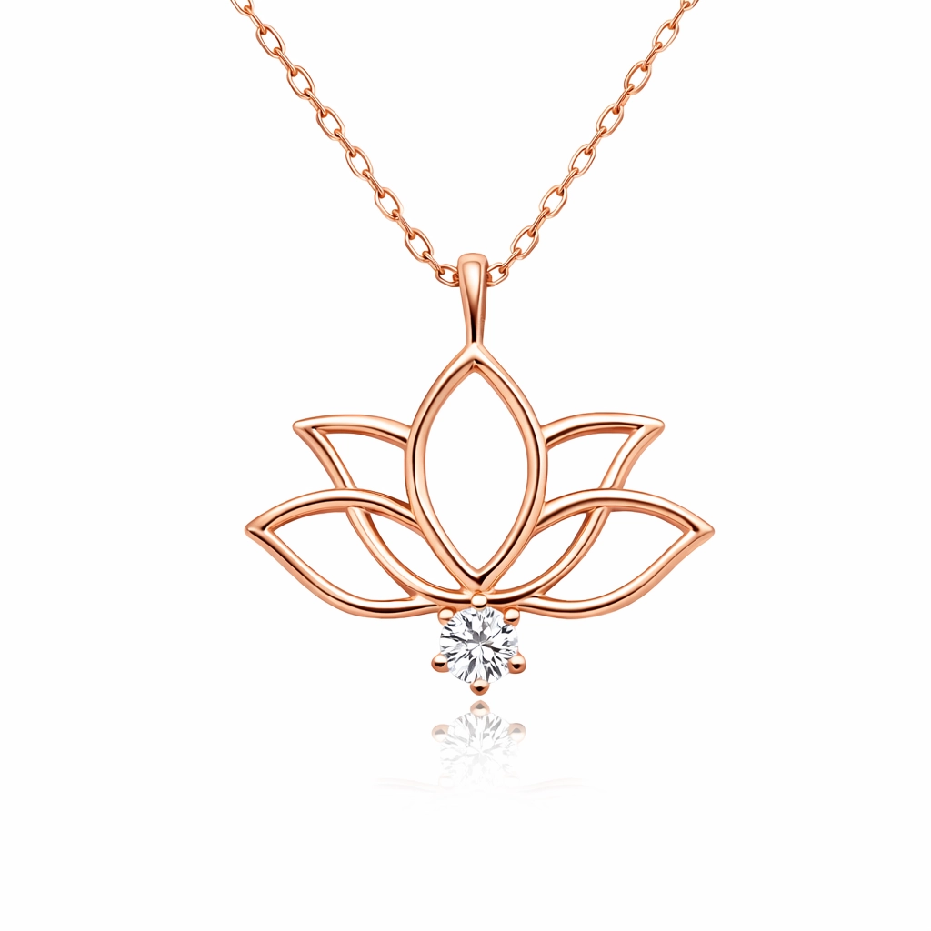 Gümüş Rose Lotus Çiçeği Kadın Kolye-Gümüş