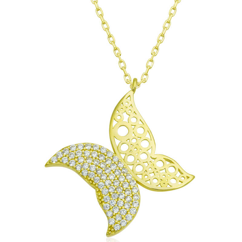 Gümüş Gold Kelebek Kadın Kolye – Değişimin Simgesi | 925 Ayar