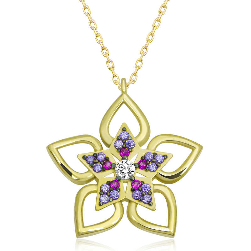 Gümüş Gold Çiçek Kadın Kolye – Solmayan Bahar | 925 Ayar | 2 cm 2,2 cm 2,7 gr 45 cm