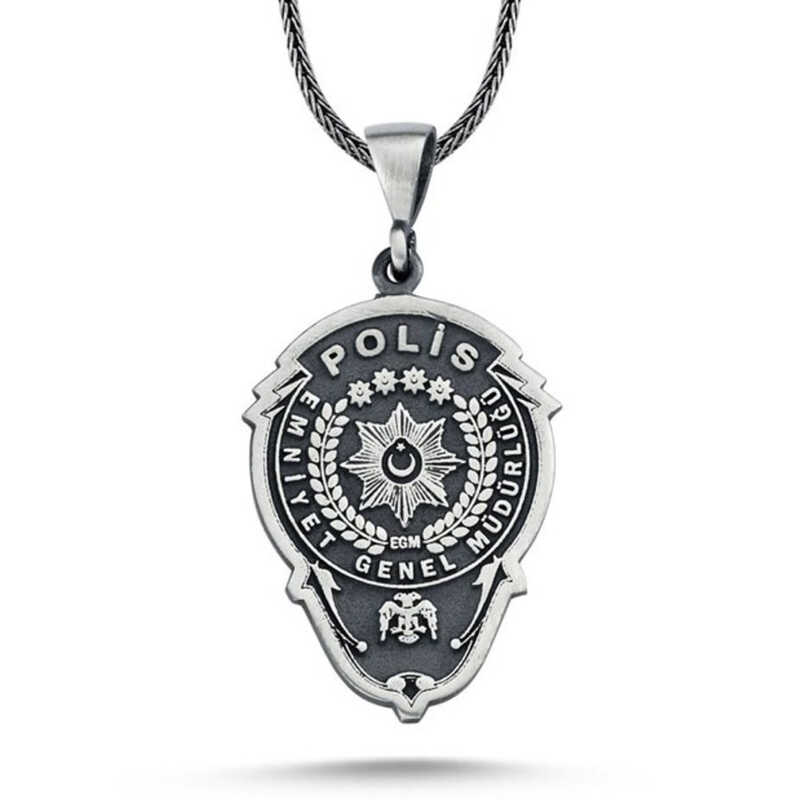 Gümüş Emniyet Teşkilatı Polis Armalı Kolye – Günlük Şıklık | 925 Ayar | 2,1 cm 4 cm 11,2 gr 55 cm