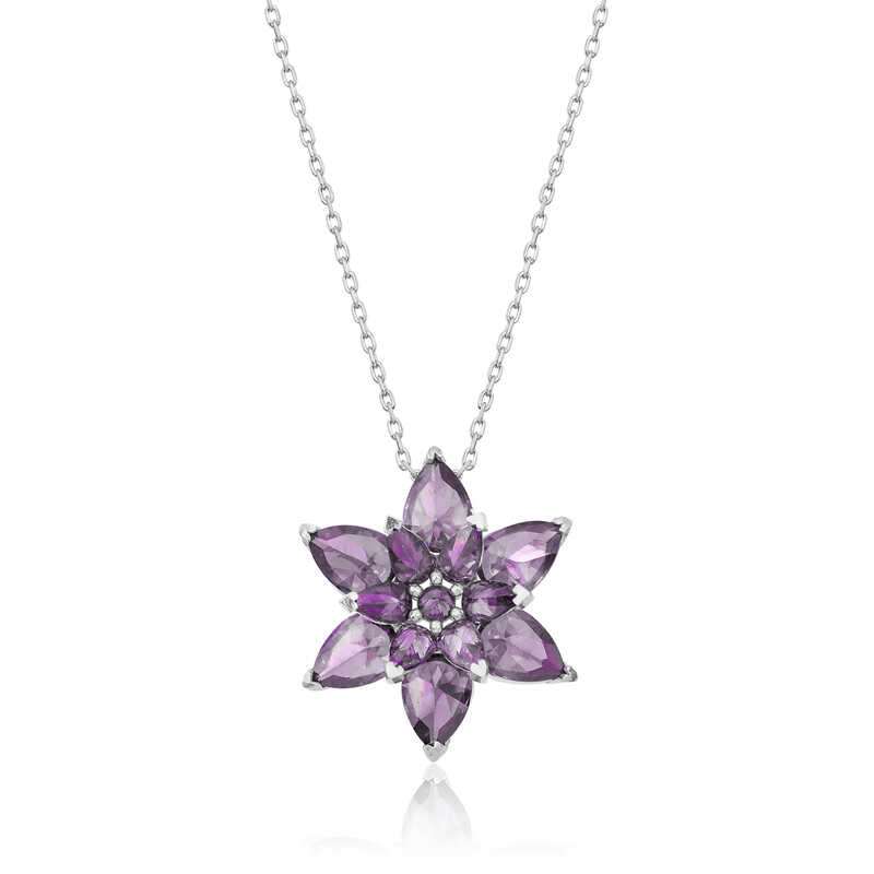 Gümüş Lila Lotus Çiçeği Kadın Kolye – Arınmanın Simgesi | 925 Ayar | 1,7 cm 1,7 cm 4,5 gr 45 cm