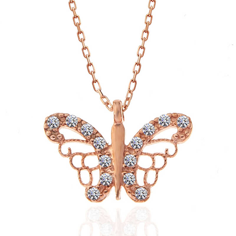 Gümüş Rose Kelebek Kadın Kolye – Değişimin Simgesi | 925 Ayar | 1,6 cm 1,1 cm 1,4 gr