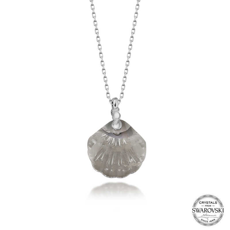 Swarovski Crystal Taşlı Deniz Kabuğu Gümüş Kadın Kolye-Gümüş
