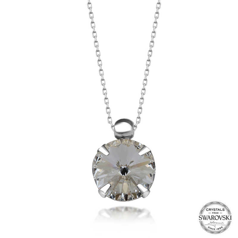 Swarovski Crystal Taşlı Tektaş Gümüş Kadın Kolye-Gümüş