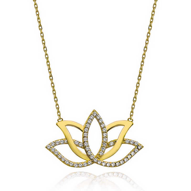Gümüş Gold Lotus Çiçeği Kadın Kolye – Arınmanın Simgesi | 925 Ayar