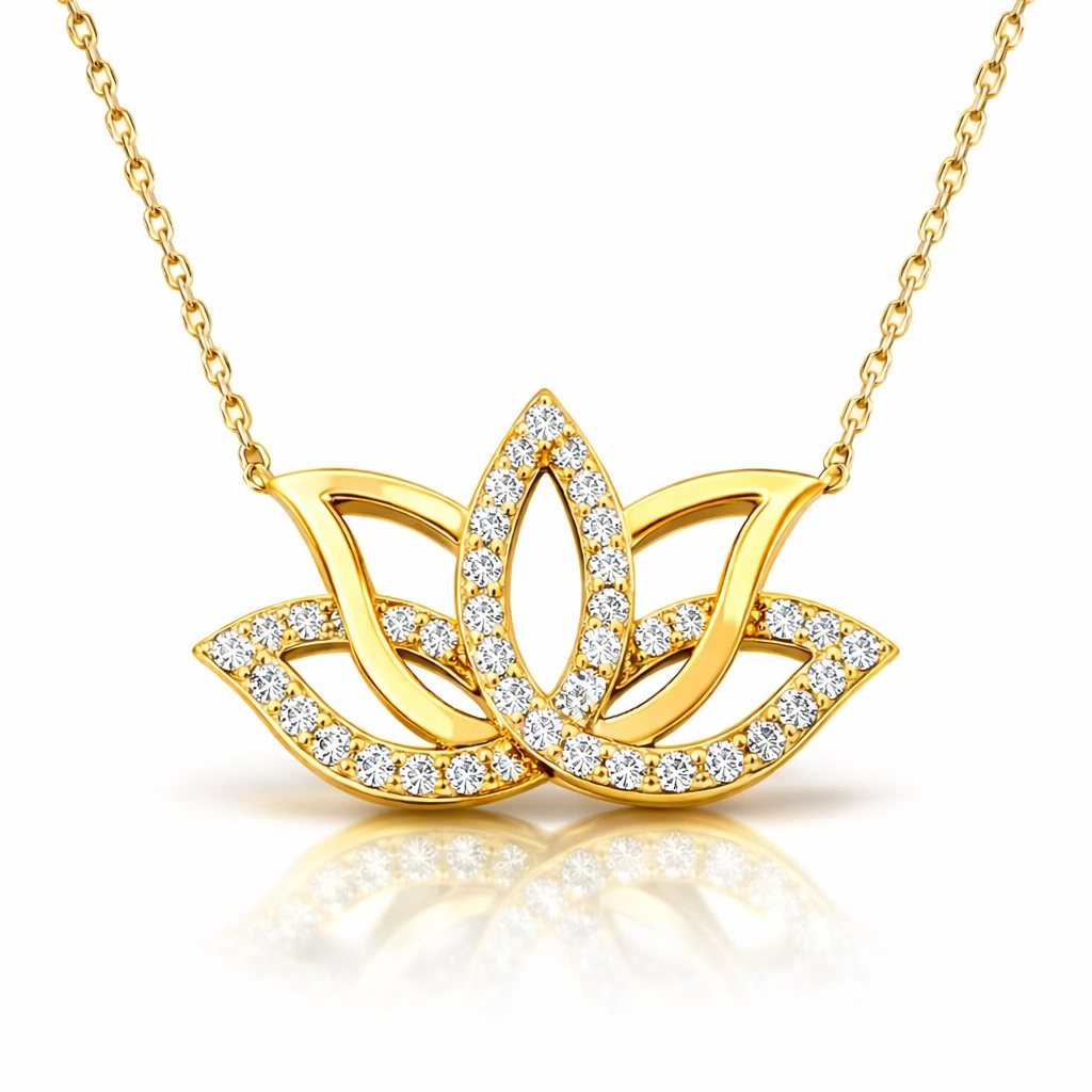 Gümüş Gold Lotus Çiçeği Kadın Kolye-Gümüş