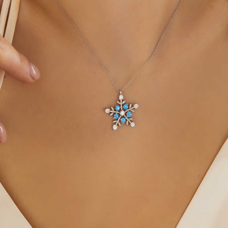 Gümüş Aquamarine Taşlı Kar Tanesi Kadın Kolye – Eşi Benzeri Yok | 925 Ayar