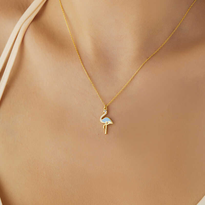 Gümüş Gold Flamingo Kadın Kolye-Gümüş