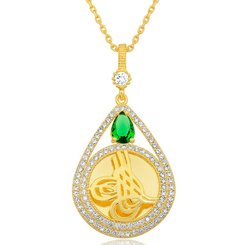 Gümüş Gold Kaplama Damla Tuğralı Kadın Kolye – Osmanlı Mirası | 925 Ayar | Model PT11004225