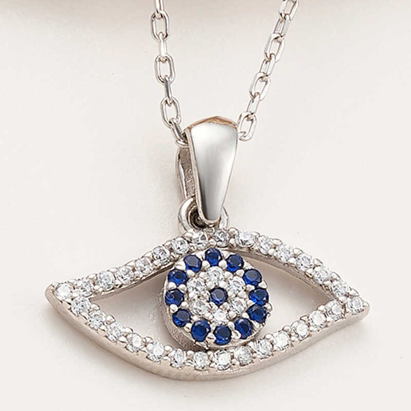 Gümüş Nazarlı Göz Kadın Kolye – Kem Gözden Koruyan | 1,8 cm 1 cm 45 cm 2,7 gr