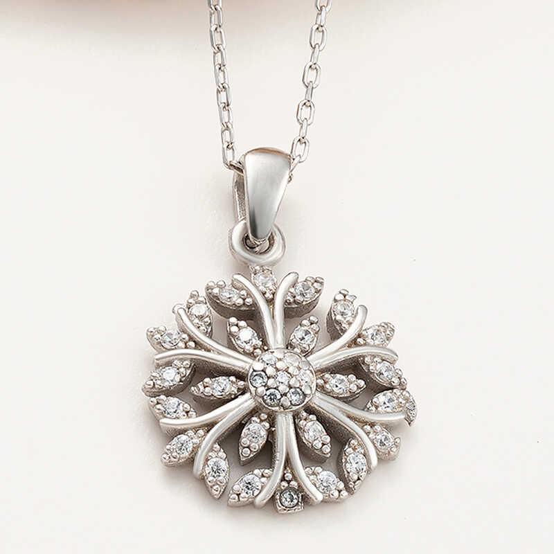 Gümüş Çiçek Kadın Kolye – Solmayan Bahar | 925 Ayar | 1,6 cm 2 cm 45 cm 4,5 gr