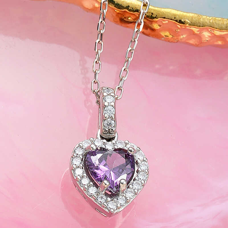 Gümüş Mor Taşlı Kalpli Kadın Kolye – Sevginin Simgesi | 925 Ayar | 0,9 cm 1 cm 45 cm 3,1 gr