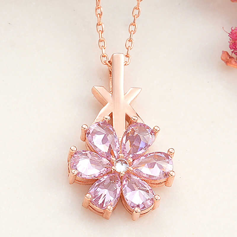 Gümüş Rose Pembe Sevgi Çiçeği Kadın Kolye – Solmayan Bahar | 925 Ayar