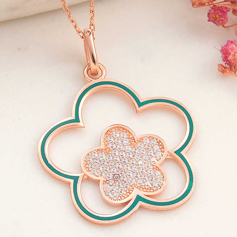 Gümüş Rose Çiçek Desenli Kadın Kolye – Solmayan Bahar | 925 Ayar | Model PT11004546