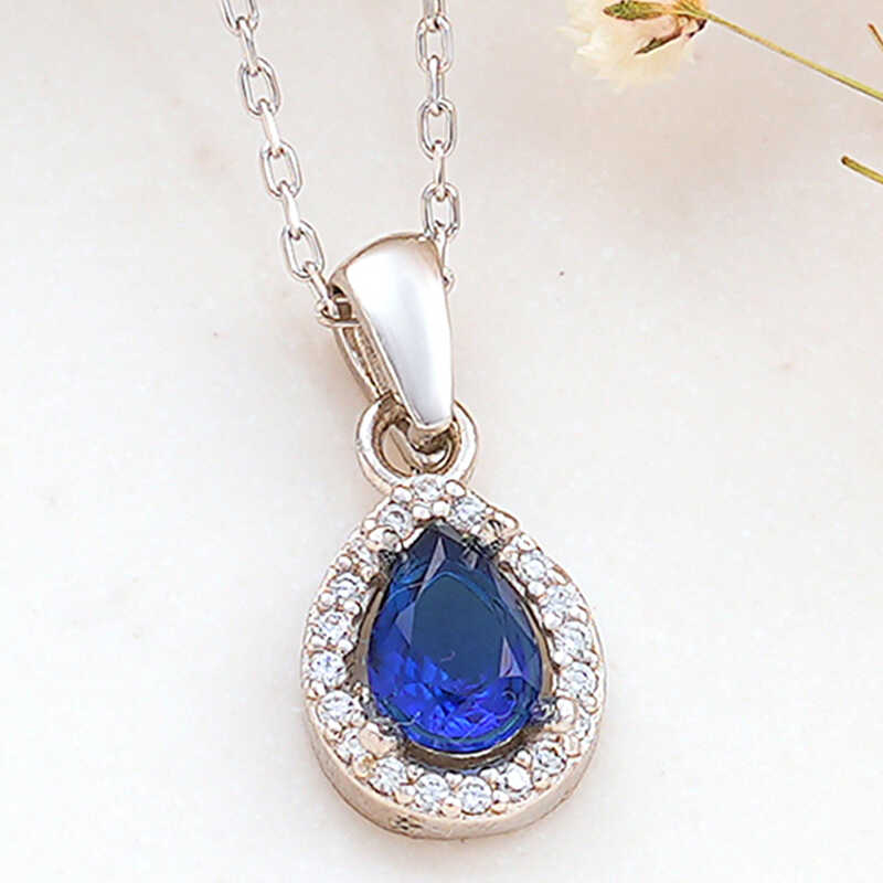 Gümüş Mavi Damla Zirkon Taşlı Kadın Kolye – Zamansız Klasik | 925 Ayar | 0,8 cm 1,4 cm 2,5 gr