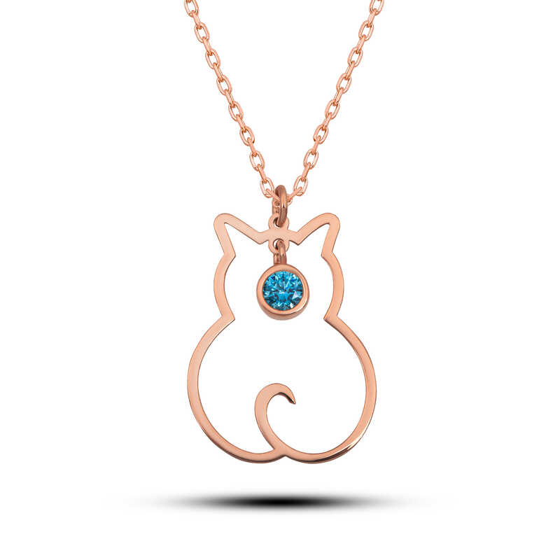 Gümüş Mart Ayı Doğum Taşı Kedi Kadın Kolye – Özgür Ruh | 925 Ayar | Model PT11004693